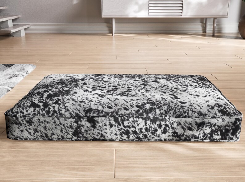 salt and pepper black faux cowhide cushion