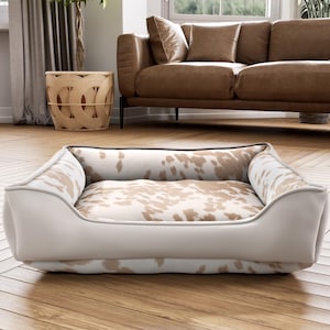 Palomino Cow Print Dog Bed, Vegan Western Cuddle Bed with Sides, Washable Cover