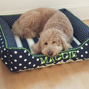 Navy Blue Dog Bed with Name, Puppy Dog Bed with Sides and Washable Removable Cover, Small to Extra Large image 6