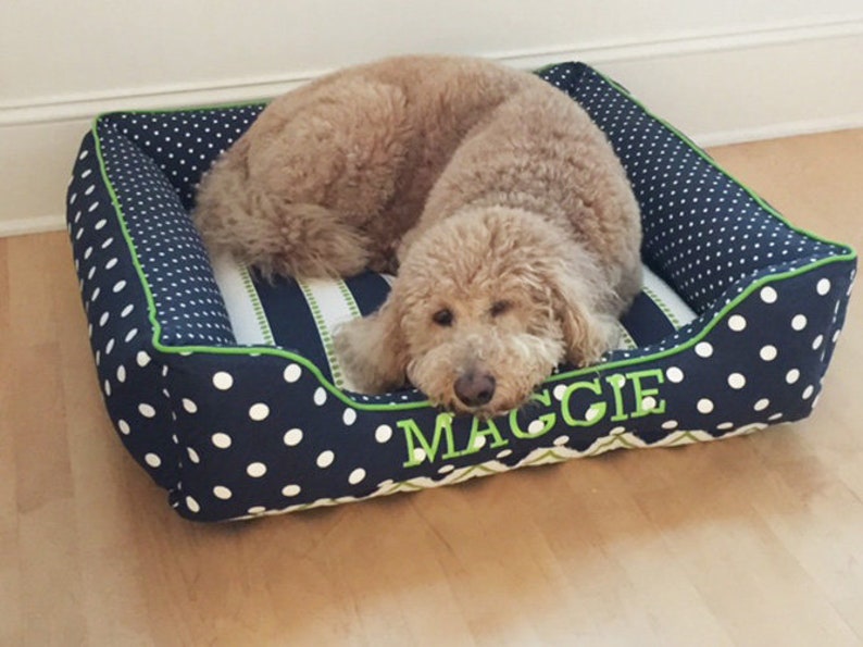 Navy Blue Dog Bed with Name, Puppy Dog Bed with Sides and Washable Removable Cover, Small to Extra Large image 6