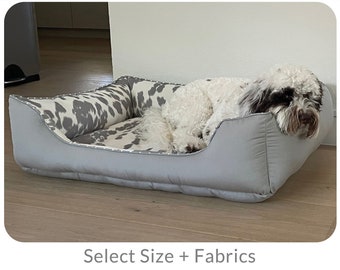 Large Western Style Dog Bed with Grey Faux Cowhide, Durable XL Dog Beds, Removable Washable Cover with Free Name Embroidery