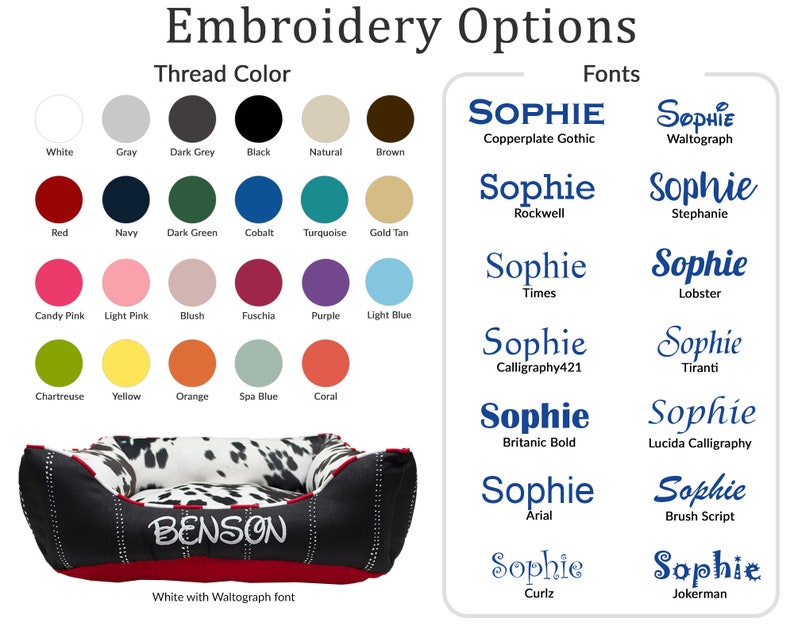 embroidery font and thread color options