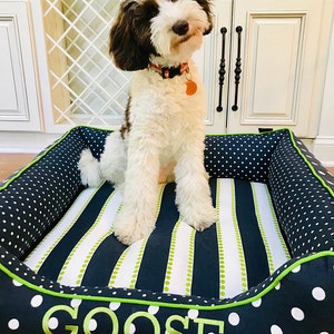 Navy Blue Dog Bed with Name, Puppy Dog Bed with Sides and Washable Removable Cover, Small to Extra Large image 5