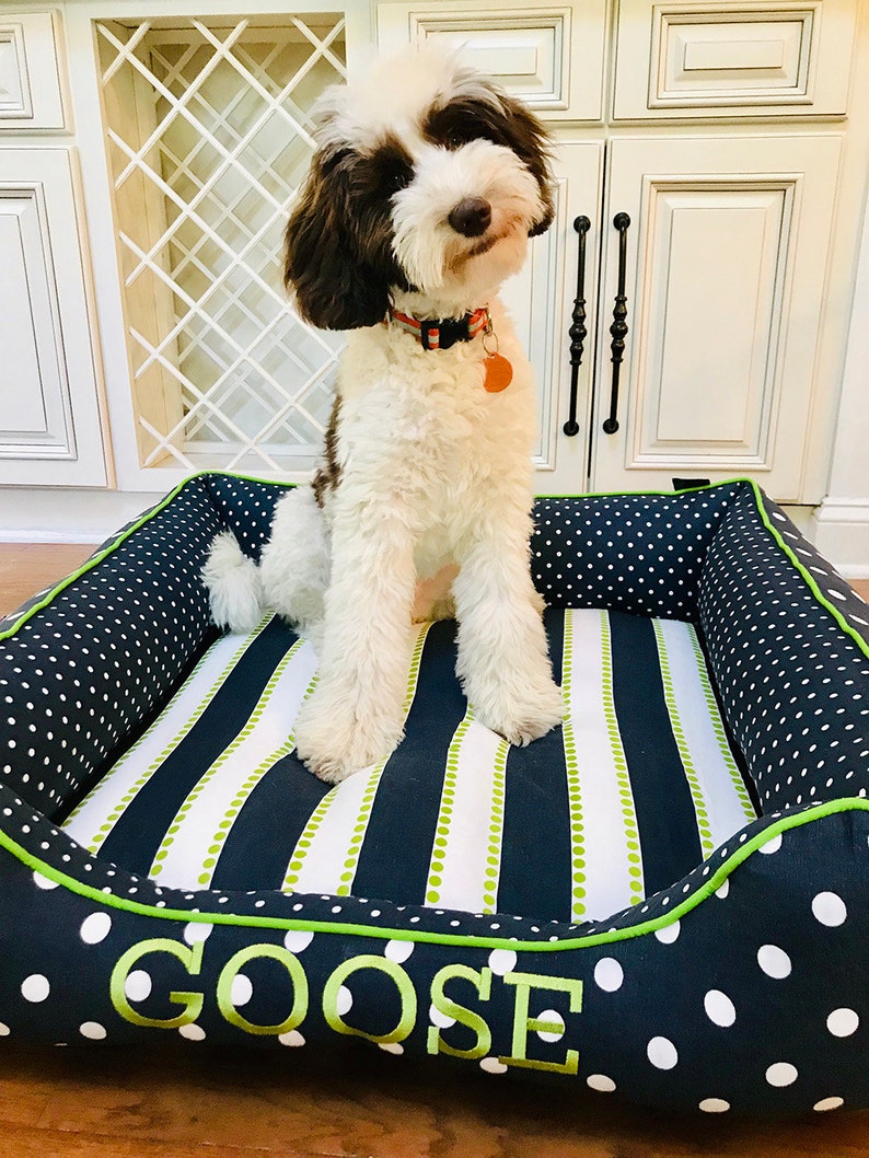 Navy Blue Dog Bed with Name, Puppy Dog Bed with Sides and Washable Removable Cover, Small to Extra Large image 5