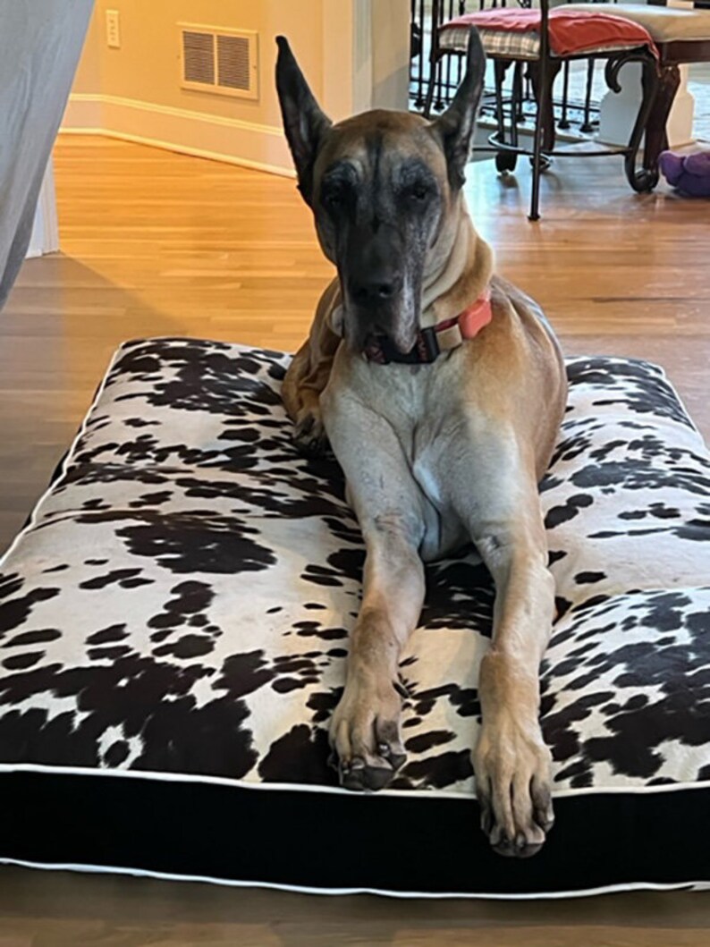 extra large black and white faux cowhide dog bed. Fiberfill Insert