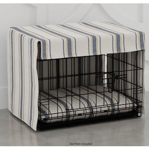 crate cover with blue and yellow stripe and matching pillow bed