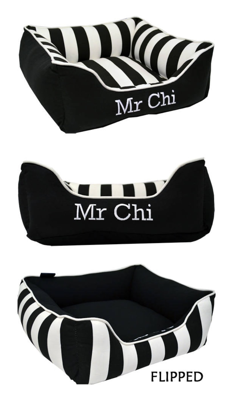Black & White Stripe Dog Bed With Embroidery Stripe Bold Etsy
