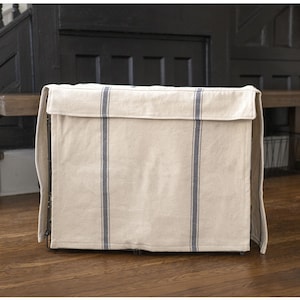 Grain Sack Style Dog Crate Cover – Farmhouse Striped Kennel Cover in Feedsack Fabric