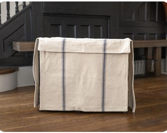 Grain Sack Style Dog Crate Cover – Farmhouse Striped Kennel Cover in Feedsack Fabric
