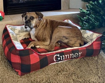 Buffalo Plaid Large Plaid Dog Bed Winter Plaid Dog Bed, Buffalo