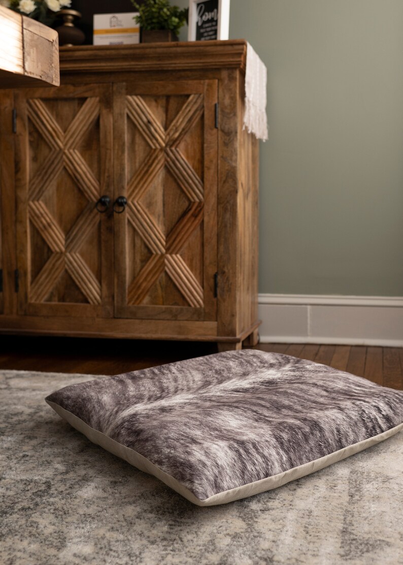 Custom Dog Bed Floor Cushion, Western Faux Cowhide with Removable Washable Cover, Designer Pet Bed with Zipper image 2