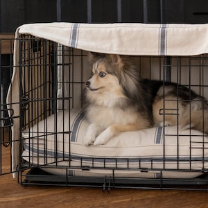 blue stripe crate cover with add-on custom size bed. Bed not included. contact us for pricing if you'd like a custom size bed to fit.