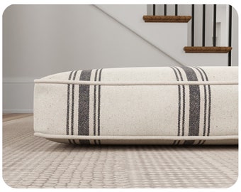 Grey Stripe Farmhouse Dog Bed,  Choice of Grain Sack Stripe Color, Removable Washable Cover with Zipper