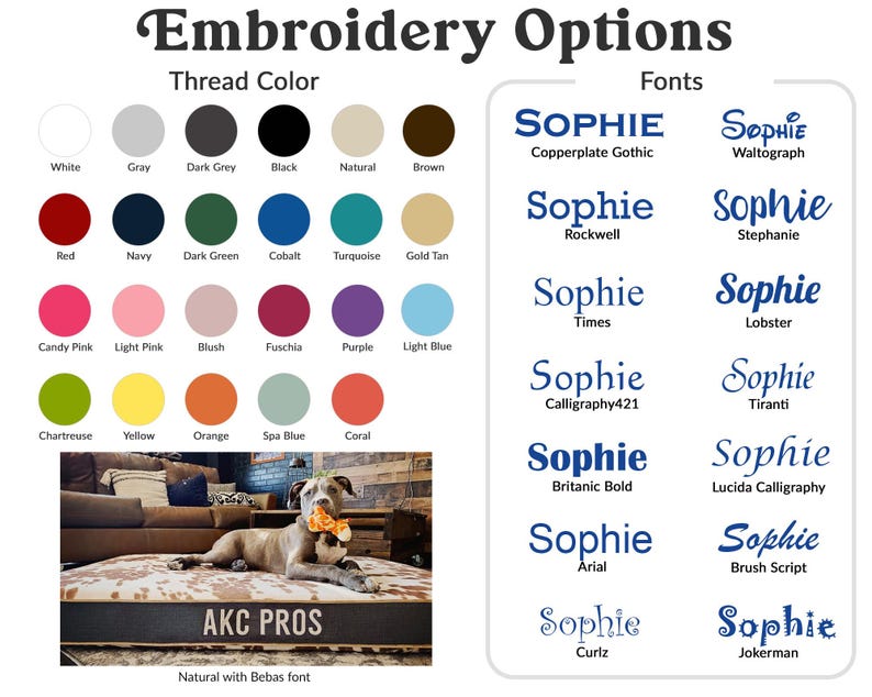 Embroidery font and thread color options