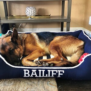 Personalized Dog Bed Nautical, Navy Blue Coastal Pet Bed, Washable Removable Cover in sizes small to x-large image 6