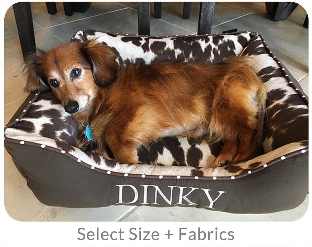 Western Dog Bed With Personalized Name Embroidery Cow Print Etsy UK