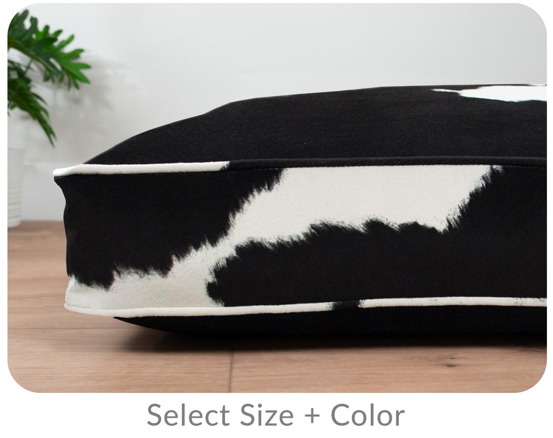 Western Dog Bed With Performance Faux Cowhide, Vegan Cow Print Dog Beds