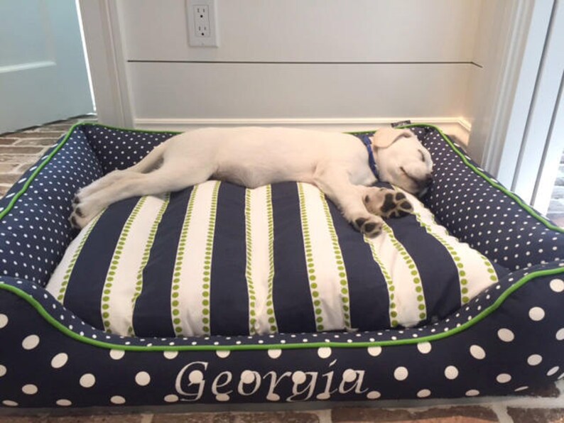 Navy Dog Bed Personalized Dog Bed Removable Cover Extra Etsy 日本