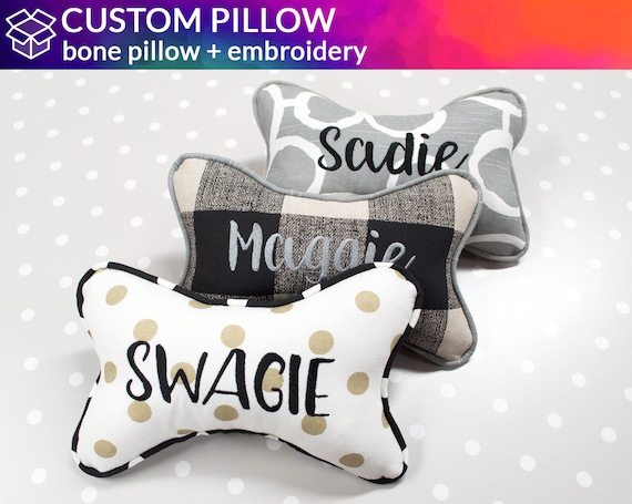 Dog Bone Pillow With Name Choose Fabrics Personalized Etsy