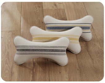 Gray Striped Dog Bone Pillow, Choose your Stripe Color, Sizes Small to Extra Large