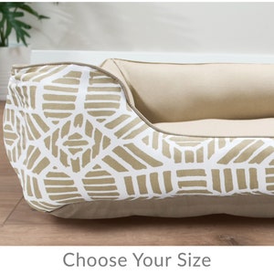 Large Denim Dog Bed, Tan Gold and White Classy Designer Dog Furniture, Removable and Washable Cover with Zippers