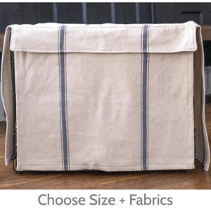 Grain Sack Style Dog Crate Cover – Farmhouse Striped Kennel Cover in Feedsack Fabric