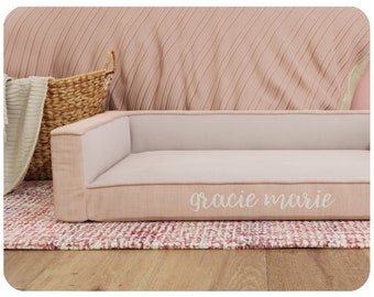 Blush Pink Dog Bed with Washable Removable Cover, Personalized Dog Bed with Supportive Foam Sides and Orthopedic Memory Foam