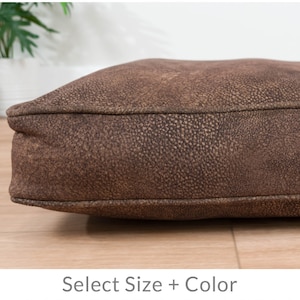 Faux Leather Dog Bed with Soft Chestnut Brown,  Removable Washable Cover, Durable Small to Large Dog Cushion