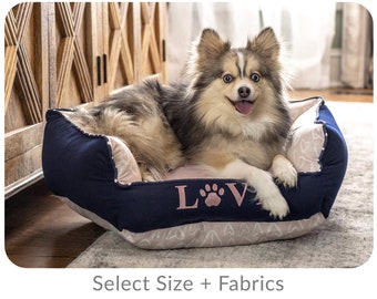 Personalized Small Dog Bed with Bolsters, Small Modern Pet Bedding, Washable Removable Cover with Zippers