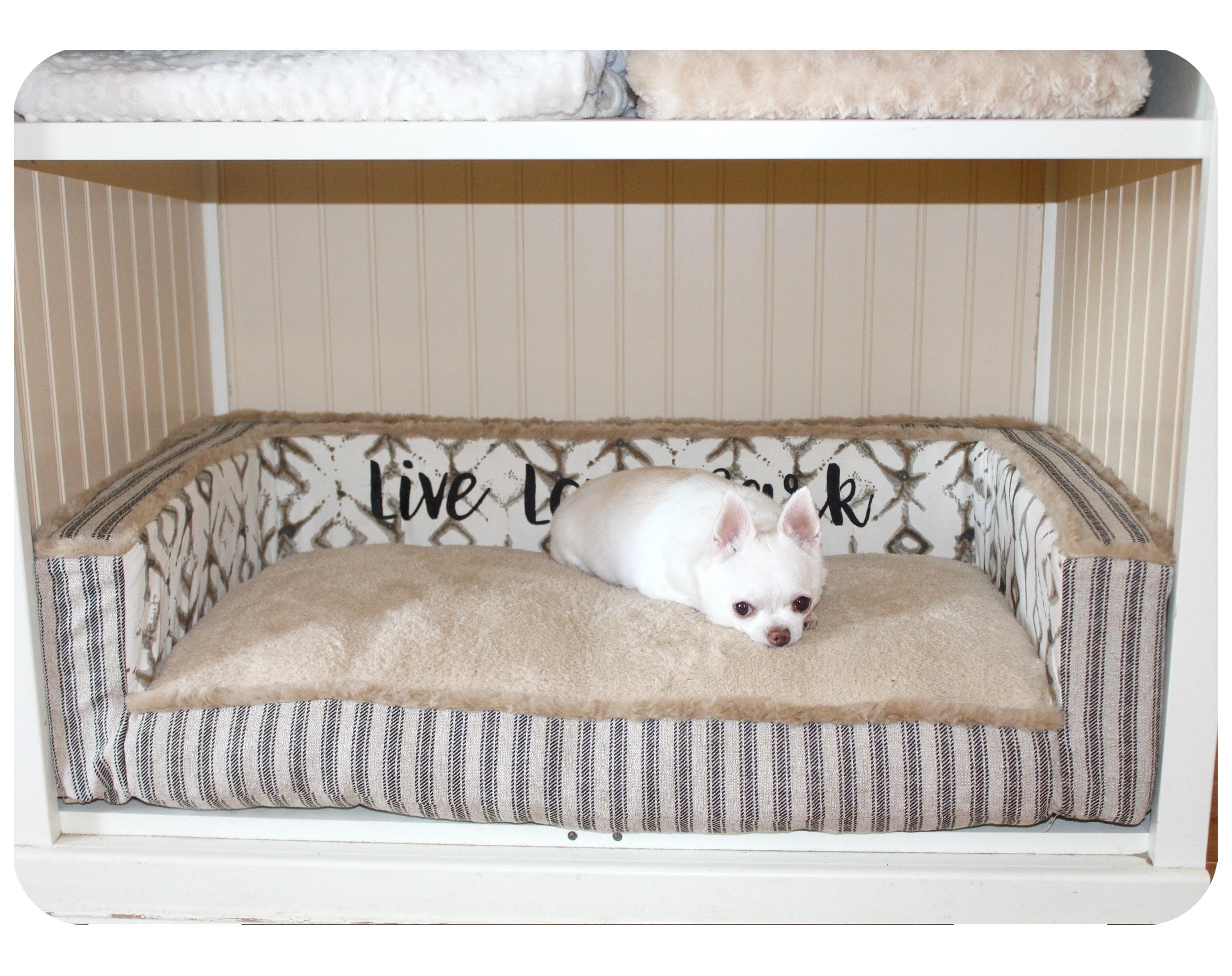 Custom Size Cabinet Dog Bed With Bolsters, High Quality Washable Removable Cover, Personalized Small To Xl Durable Beds