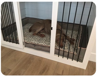 Custom Size Built-in Cabinet Dog Bed, Fiberfill or Memory Foam Seat, Washable Removable Cover - Handmade to Order in USA
