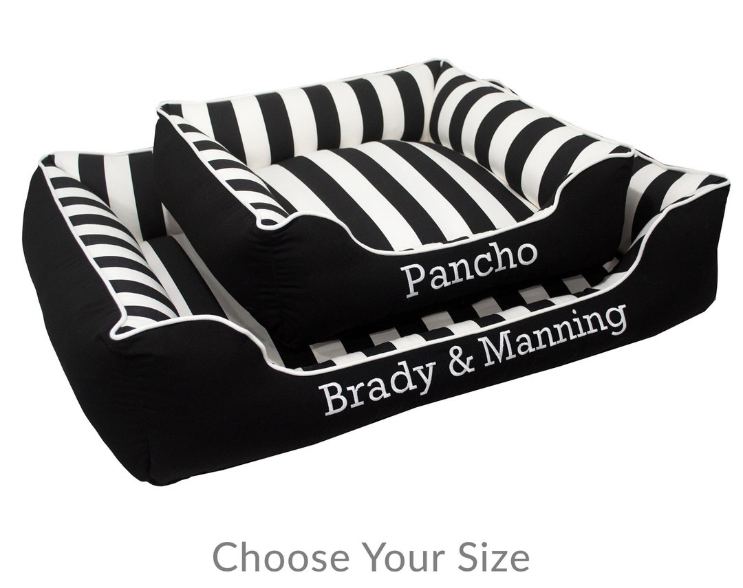Black & White Stripe Dog Bed With Embroidery Stripe, Bold, Contrast