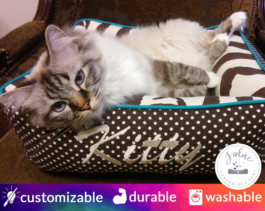 Personalized Cat Bed With Comfy Bolsters Custom Large Cat Etsy