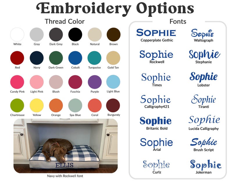 embroidery font and thread color options