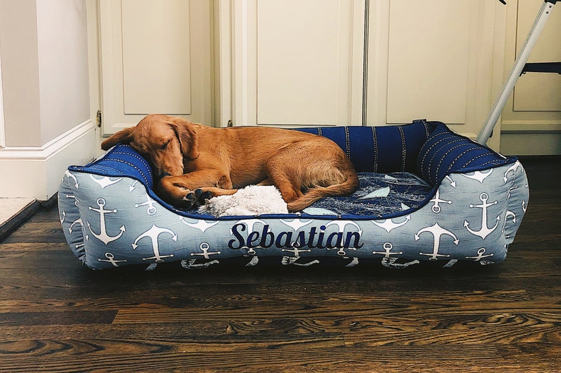 x-large cuddle dog bed with a happy golden retriever