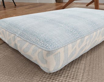 Light Blue Flippable Dog Bed, Personalized Antelope Print Cushion, Washable Removable Cover