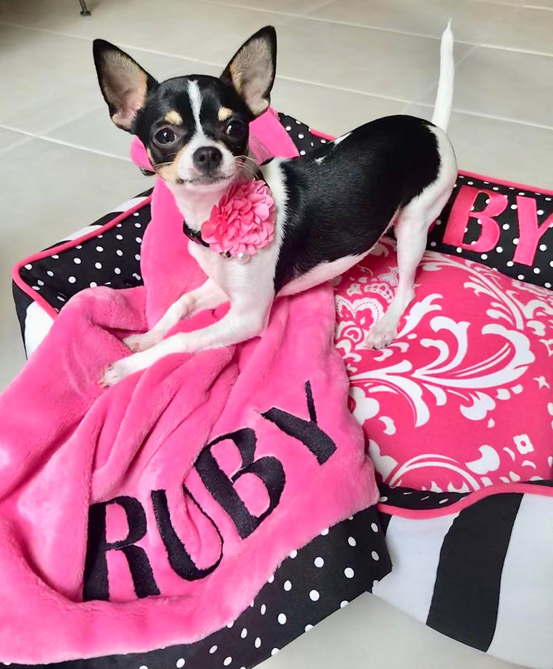 Custom Dog Bed & Blanket Personalized Name Pink Girly Etsy