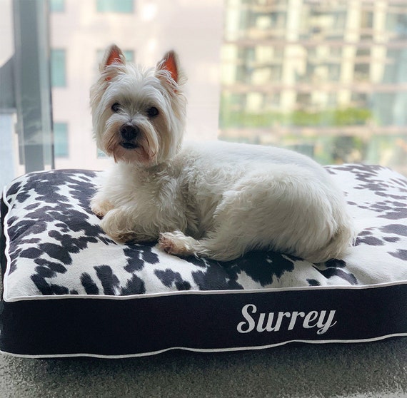 faux cowhide dog bed