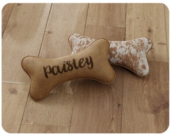 Dog Bone Pillow with Vegan Cow Print in your choice of colors, Personalize with Name Embroidery, Gift for Dog Mom