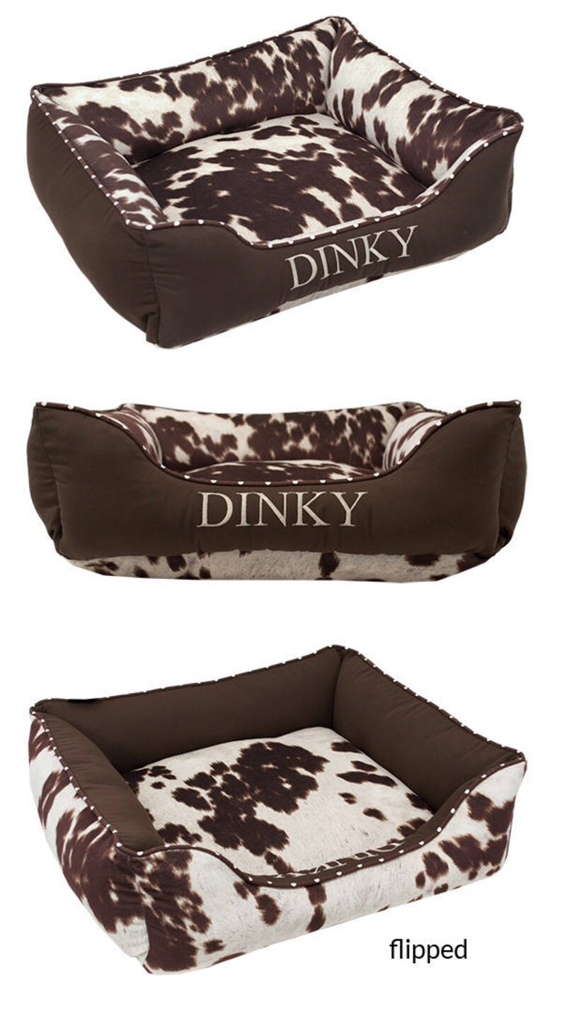 Faux Cowhide Dog Bed With Personalization Faux Fur Etsy
