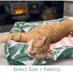 Tropical Cat Bed, Banana Leaf Pet Bed Beverly Hills, Coastal Palm Pet Bedding Personalized, Small to Large, Washable Cover