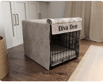 Dog Crate Cover Personalized with Name, Modern Farmhouse Kennel, Reversible, Custom Sizes