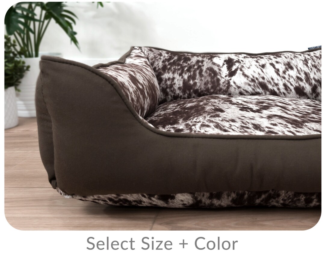 Western Dog Bed With Durable Faux Cowhide Washable Removable Cover With Zippers Cozy Cow Print Dog Bedding With Sides Etsy