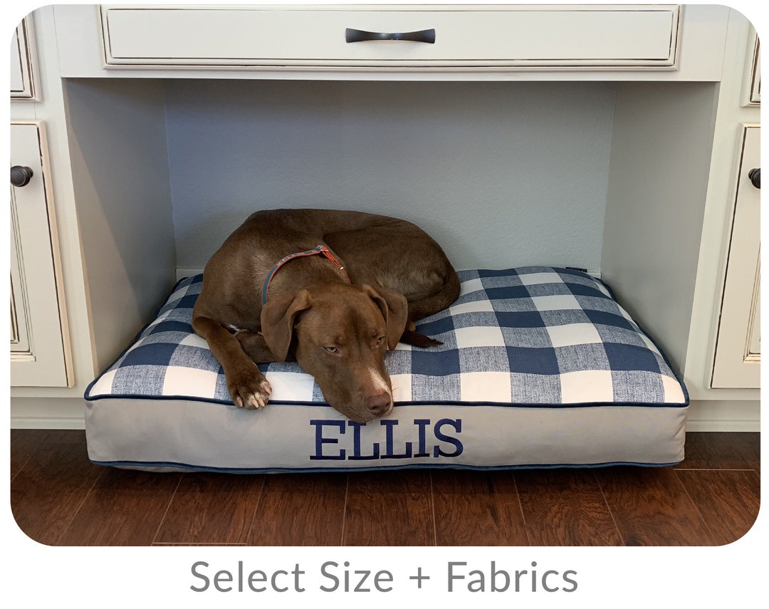 Custom Dog Bed Cushion With Buffalo Plaid Kitchen Cabinet