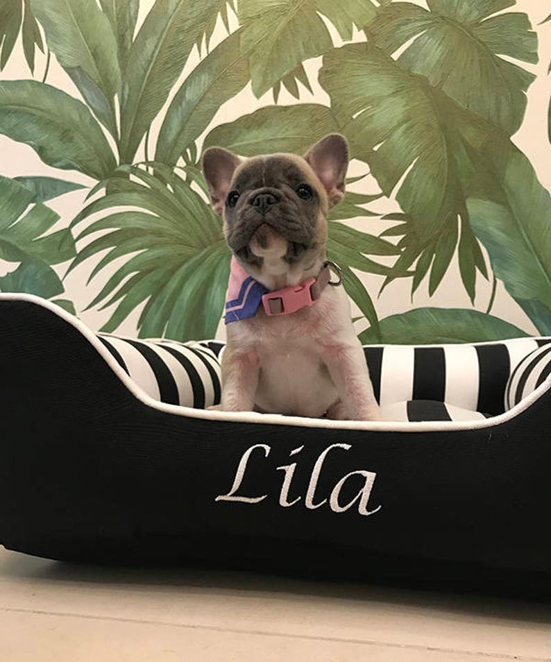 Black & White Stripe Dog Bed With Embroidery Stripe Bold Etsy