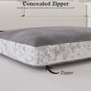 long concealed zipper that wraps the sides so the cover is easy to take on and off.
