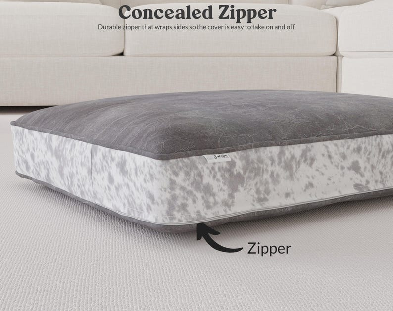 long concealed zipper that wraps the sides so the cover is easy to take on and off.