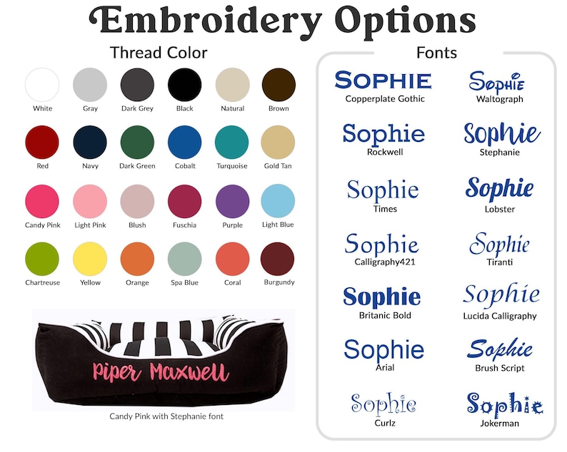 embroidery font and thread color options