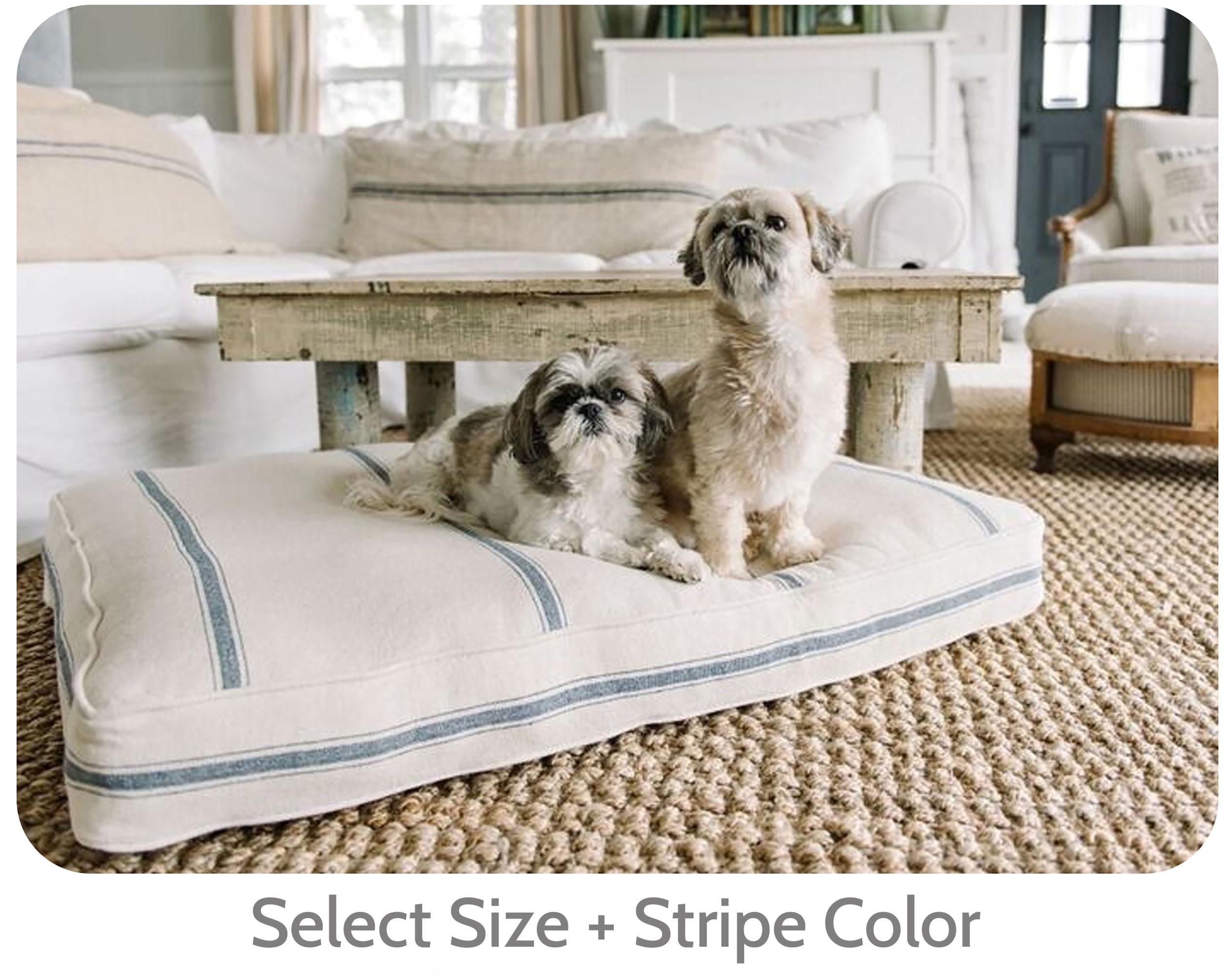 Personalized Grain Sack Dog Bed - Washable Farmhouse Pet With Ticking Stripe French Country Style