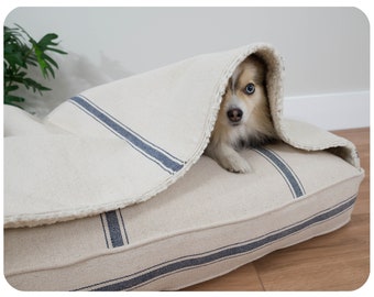 Farmhouse Dog Bed with Cave Pocket, Soft Sherpa Lined Burrow Bed, Removable Washable Cover with Zipper